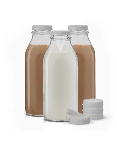 Joyjolt Glass Milk Bottles With Lids 32 oz In Clear