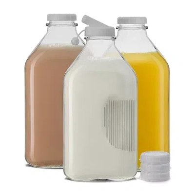 Joyjolt Glass Milk Bottles With Silicone Pour Lid Beverage Dispenser In White