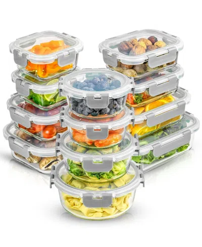 Joyjolt Glass Storage Containers With Leakproof Lids, Set Of 24 In Clear,black