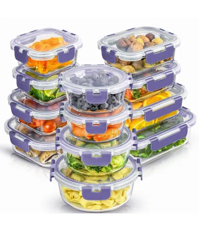 Joyjolt Glass Storage Containers With Leakproof Lids, Set Of 24 In Clear,very Peri
