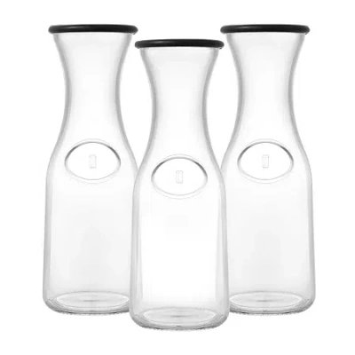 Joyjolt Hali Glass Bottle Pitcher With 6 Lids - 35 oz - Set Of 3 Water Carafe In Transparent