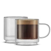 Joyjolt Haven Fluted Stackable Double Wall Glass Mugs In Clear