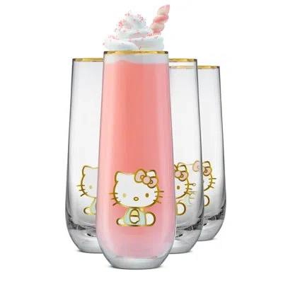 Joyjolt Hello Kitty® And Friends 9.4oz. Lead-free Borosilicate Glass Flute Set In Clear