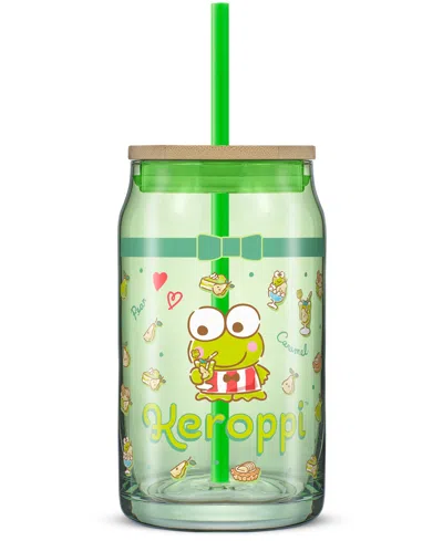 Joyjolt Hello Kitty And Friends Favorite Flavor Keroppi Can Shaped Glass Tumbler With Wood Lid And Straw In Multi