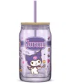 Joyjolt Hello Kitty And Friends Favorite Flavor Kuromi Can Shaped Glass Tumbler With Wood Lid And Straw In Multi
