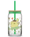 Joyjolt Hello Kitty And Friends Favorite Flavor Pompompurin Can Shaped Glass Tumbler With Wood Lid And Straw In Multi
