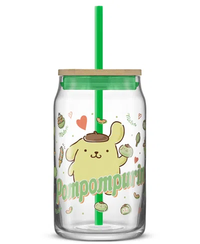 Joyjolt Hello Kitty And Friends Favorite Flavor Pompompurin Can Shaped Glass Tumbler With Wood Lid And Straw In Multi