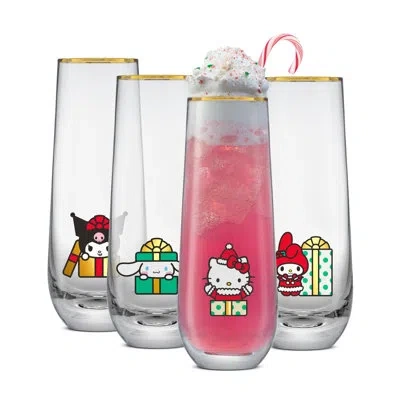 Joyjolt Hello Kitty And Friends Holiday Stemless Flutes, Set Of 4 In Clear