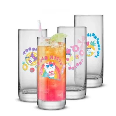 Joyjolt Hello Kitty & Friends Summer Glasses, 13oz Set Of 4 In Multi