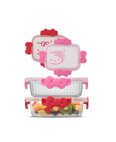 Joyjolt Hello Kitty Fluted Food Storage Containers, Set Of 2 In Pink