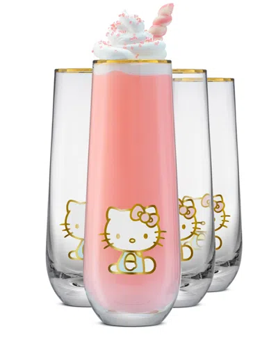 Joyjolt Hello Kitty Stay Gold Stemless Flutes, Set Of 4 In Multi