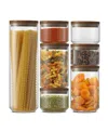 Joyjolt Holden 7-pc. Stackable Glass Storage Canister Set With Wood Lids In Transparent