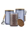 Joyjolt Holden Stackable Glass Storage Canister With Wood Lids And Scoops, Set Of 3 In Blue