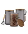 Joyjolt Holden Stackable Glass Storage Canister With Wood Lids And Scoops, Set Of 3 In Gray