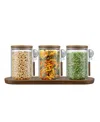 Joyjolt Holden Stackable Glass Storage Canister With Wood Lids And Tray, Set Of 3 In Transparent