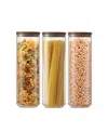 Joyjolt Holden Stackable Glass Storage Canister With Wood Lids, Set Of 3 In Transparent