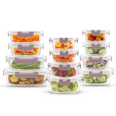 Joyjolt Joyful 12 Glass Storage Containers With Leakproof Lids Set In Pink