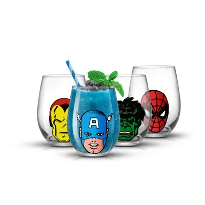Joyjolt Marvel Heroes Stemless Drinking Glasses, Set Of 4 In Clear