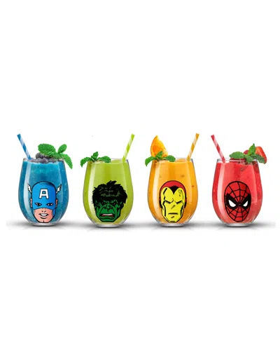 Joyjolt Marvel Heroes Stemless Drinking Glasses, Set Of 4 In Multicolor