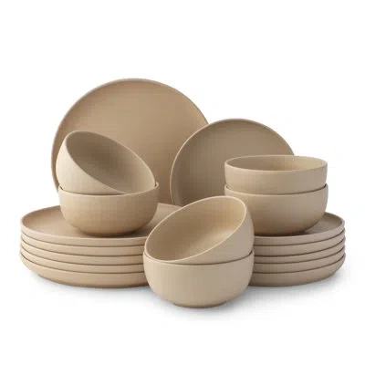 Joyjolt Mesa 18pc Stoneware Dinnerware Set In Matte Beige