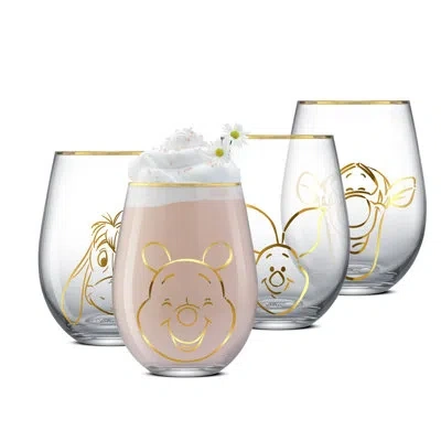 Joyjolt Pooh Spirits Hero Faces Gold Outline, Set Of 4 (19oz)