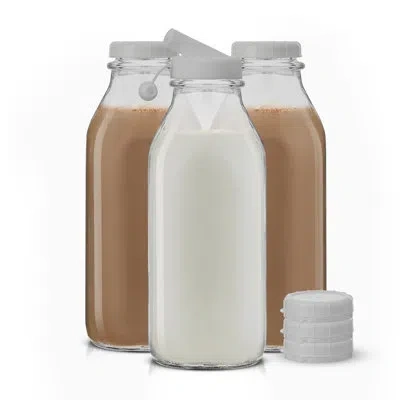 Joyjolt Reusable Glass Milk Bottle With Lid & Pourer In Clear