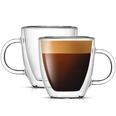 Joyjolt Savor Double Wall Glass Espresso Coffee Mugs, 5.4oz. In Clear