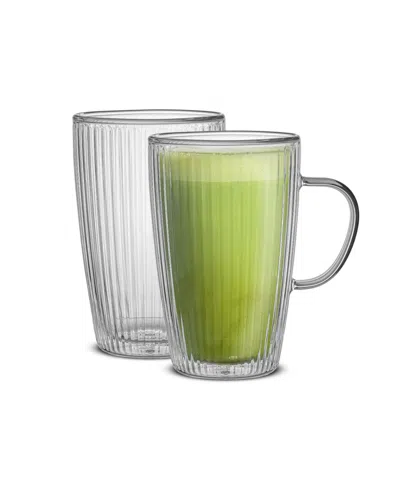 Joyjolt Savor Fluted Glass Coffee Mugs, Doublewall Insulated, 15oz, Set Of 2 In Clear