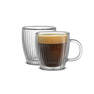 Joyjolt Savor Fluted Glass Espresso Cups, Espresso Cup -  Set Of 2 Coffee Mugs In Clear