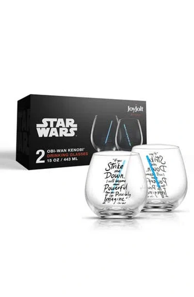Joyjolt Set Of 2 Star Wars™ Obi-wan Kenobi™ Crystal Stemless Glasses In Clear/blue