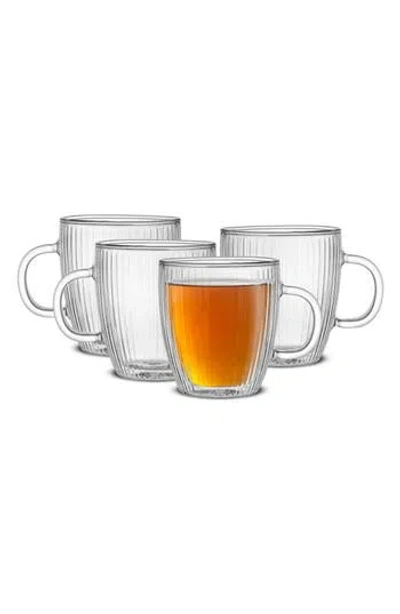 Joyjolt Set Of 4 Savor Fluted Double Wall Glass Mug In White