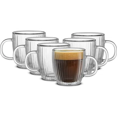 Joyjolt Set Of 6 Fluted Double Wall Glass Mug In White