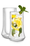 Joyjolt Set Of Two Cosmos Double Wall Highball Glass In Clear