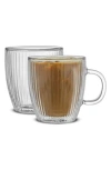 Joyjolt Set Of Two Fluted Savor Double Wall Coffee Mug In Clear