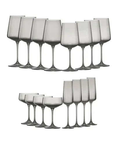 Joyjolt Sidney Stemware Entertaining Glasses, Set Of 16 In Gray