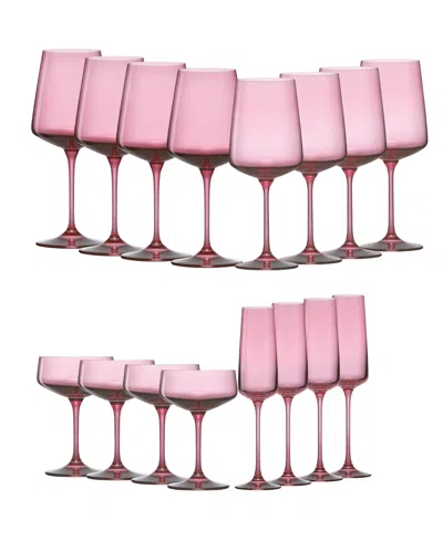 Joyjolt Sidney Stemware Entertaining Glasses, Set Of 16 In Pink