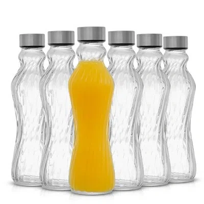 Joyjolt Spring Glass Fluted Water Bottles With Stainless Steel Cap - 16 oz - Set Of 6 In Clear