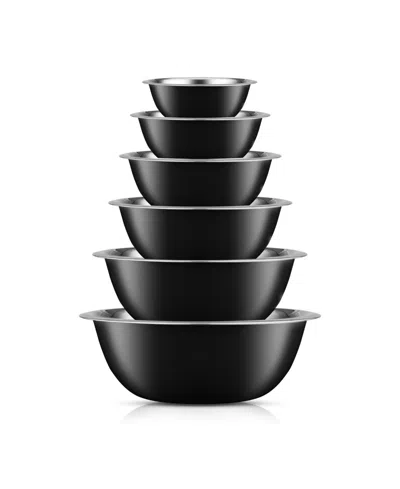 Joyjolt Stainless Steel Mixing Bowl, Set Of 6 In Black,silver