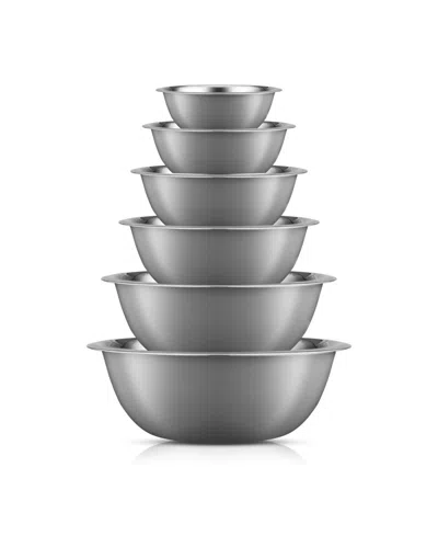 Joyjolt Stainless Steel Mixing Bowl, Set Of 6 In Gray,silver