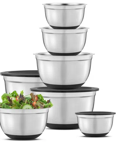 Joyjolt Stainless Steel Mixing Bowls With Lids Set Of 7 In Black