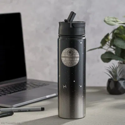 Joyjolt Star Wars Destinations Collection Death Star Vacuum Insulated Water Bottle 22oz. In Black;beige