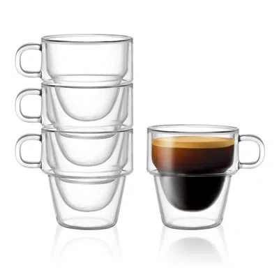 Joyjolt Stoiva Stackable Double Wall Espresso Glasses, 5oz. In Clear