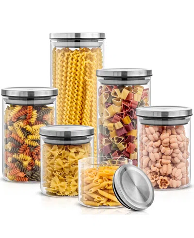 Joyjolt Storage Jars With Airtight Stainless Steel Lids, Set Of 6 In Clear