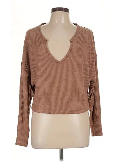Pre-owned Joylab Long Sleeve Top Brown Plunge Neckline Tops