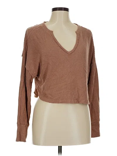 Pre-owned Joylab Long Sleeve Top Brown V Neck Tops