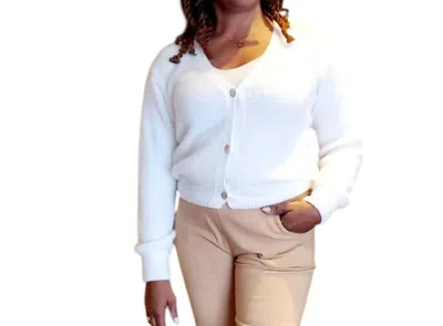 Joyna Winter Cloud Soft Mohair Cardigan Top In White