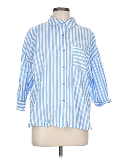 Pre-owned Joyspun 3/4 Sleeve Button Down Shirt In Blue