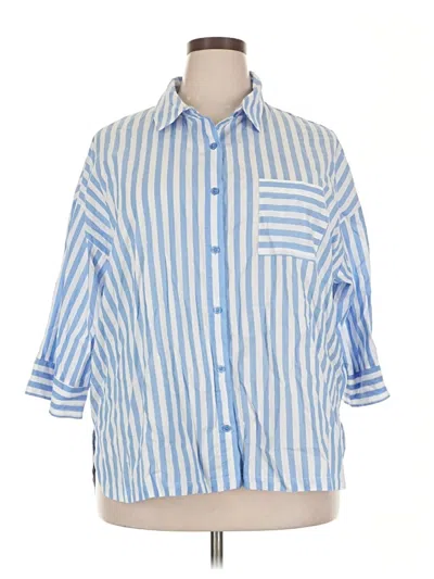 Pre-owned Joyspun 3/4 Sleeve Button Down Shirt In Blue
