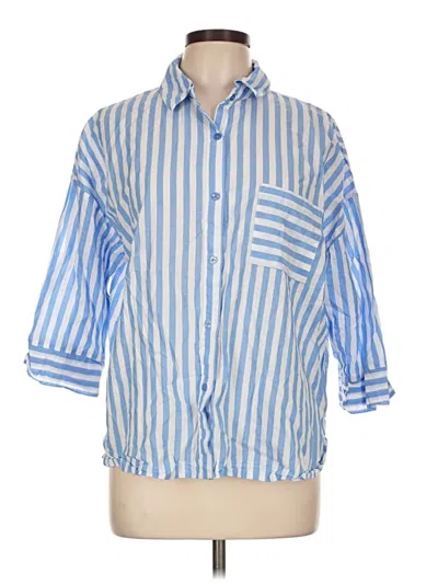 Pre-owned Joyspun 3/4 Sleeve Button Down Shirt In Blue