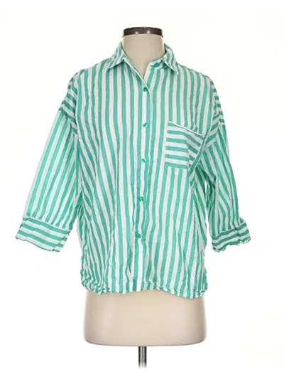 Pre-owned Joyspun 3/4 Sleeve Button Down Shirt In Green